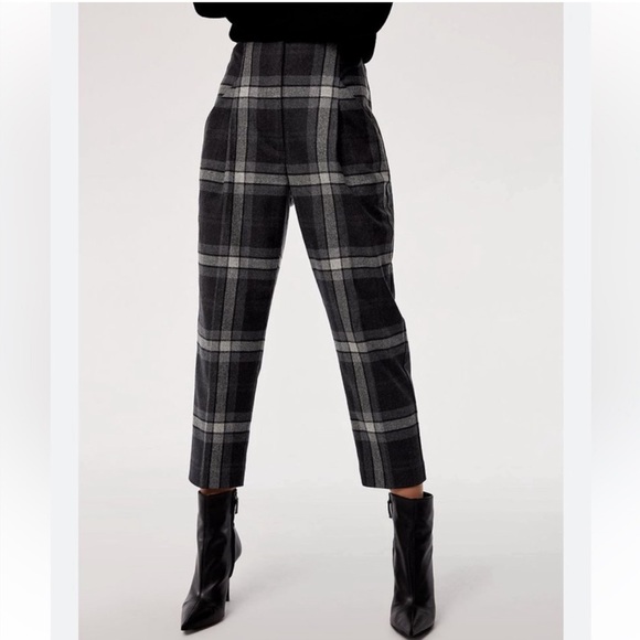 Aritzia Pants - Aritzia Wilfred Chambery Check Plaid Pants Trousers SZ 00 Virgin Wool Gray Black